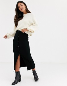 Юбка миди в рубчик на кнопках ASOS DESIGN-Черный