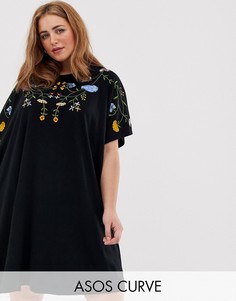 Платье-футболка в стиле oversize с вышивкой ASOS DESIGN Curve-Черный