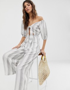 Комбинезон в полоску с пышными рукавами и завязкой ASOS DESIGN-Мульти