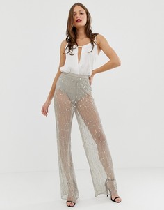 Широкие декорированные брюки ASOS DESIGN-Серый