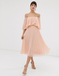 Плиссированное двухслойное платье миди ASOS DESIGN-Мульти