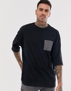 Черная органическая свободная футболка с контрастным карманом ASOS DESIGN-Черный