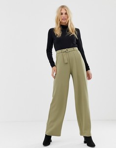 Широкие брюки с поясом и D-образным кольцом Pieces-Зеленый