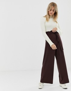 Широкие брюки с завышенной присборенной талией и поясом ASOS DESIGN-Оранжевый