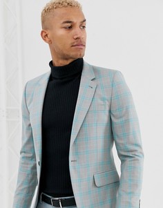 Серый приталенный пиджак в клетку ASOS DESIGN
