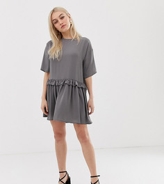 Свободное платье мини с оборкой на талии ASOS DESIGN Petite-Серый