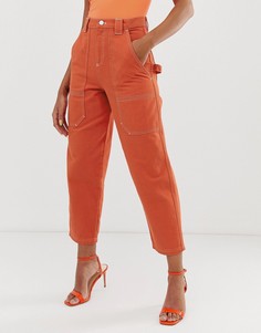 Оранжевые джинсы бойфренда с контрастными строчками ASOS DESIGN carpenter-Оранжевый