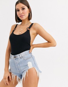 Боди со стрингами и черепаховым кольцом ASOS DESIGN Leyna-Черный