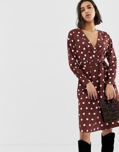 Платье миди в горошек с глубоким V-образным вырезом и поясом Vero Moda-Мульти