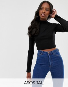 Кроп-топ в рубчик с длинными рукавами и необработанным краем ASOS DESIGN Tall-Черный