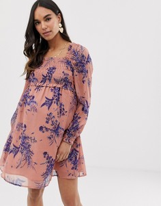 Короткое приталенное платье с квадратным вырезом и сборками ASOS DESIGN Maternity-Мульти