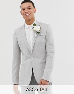 Серый супероблегающий льняной блейзер ASOS DESIGN Tall Wedding