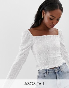 Длинный лонгслив с квадратным вырезом и рифленой текстурой ASOS DESIGN Tall-Белый