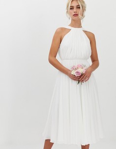 Свадебное платье миди с халтером и V-образным вырезом на спине ASOS EDITION-Белый