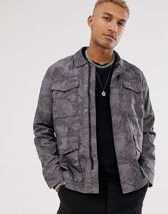 Серая куртка в стиле милитари с камуфляжным принтом ASOS DESIGN-Серый