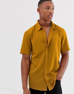 Рубашка классического кроя горчичного цвета в фактурную полоску с отложным воротником ASOS DESIGN-Желтый