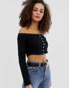 Топ со спущенными плечами и пуговицами ASOS DESIGN-Черный