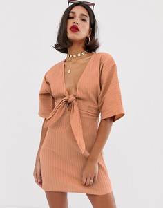 Фактурное платье мини с широкими рукавами ASOS DESIGN-Оранжевый