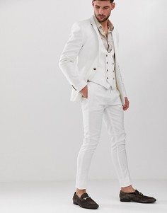 Белые льняные брюки скинни ASOS DESIGN-Белый