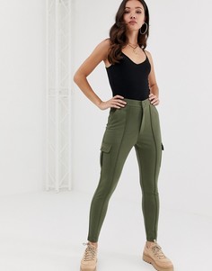 Зауженные брюки с контрастным швом ASOS DESIGN-Зеленый