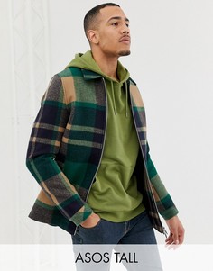 Зеленая куртка на молнии в клетку ASOS DESIGN Tall-Зеленый