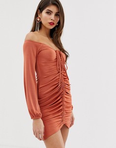 Облегающее платье мини с открытыми плечами ASOS DESIGN-Коричневый