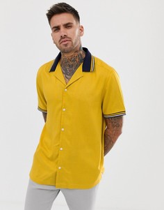 Oversize-рубашка из вискозы с контрастным воротником в рубчик ASOS DESIGN-Синий