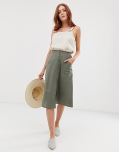 Юбка миди на пуговицах ASOS DESIGN-Зеленый