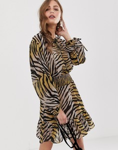 Платье мини с принтом зебры и эластичным поясом ASOS DESIGN-Мульти
