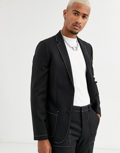 Черный приталенный пиджак с контрастной строчкой ASOS DESIGN