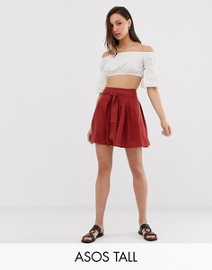 Хлопковая мини-юбка с завязкой ASOS DESIGN Tall-Красный