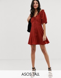 Свободное платье мини на пуговицах ASOS DESIGN Tall-Красный
