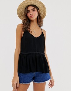 Топ на бретельках с кружевными вставками и кольцами ASOS DESIGN-Черный