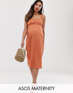 Сарафан миди в горошек цвета ржавчины со сборками на груди ASOS DESIGN Maternity-Мульти