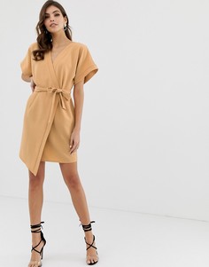 Платье мини с запахом спереди ASOS DESIGN-Кремовый