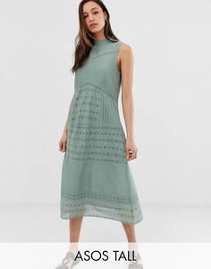 Платье миди без рукавов с кружевными вставками ASOS DESIGN Tall victoriana-Зеленый