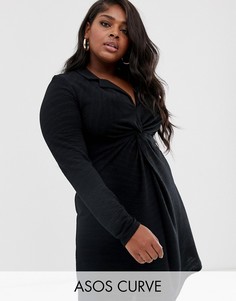 Платье-рубашка мини с отделкой ASOS DESIGN Curve-Черный