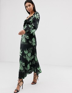 Платье макси с вырезом сердечком, тропическим принтом и бантом спереди ASOS DESIGN-Мульти