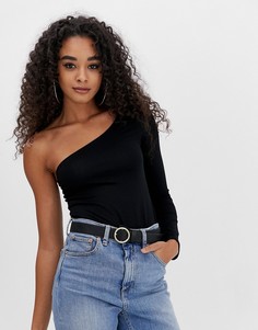 Черное боди на одно плечо с длинным рукавом ASOS DESIGN-Черный