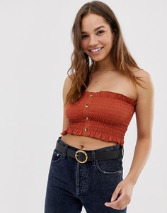 Присборенный топ бандо на пуговицах ASOS DESIGN-Красный