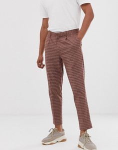 Коричневые строгие укороченные брюки в клетку зауженного кроя ASOS DESIGN-Коричневый