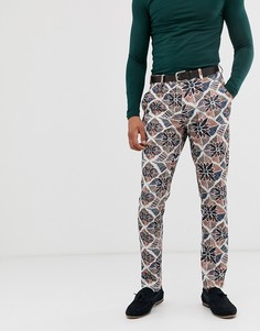 Строгие брюки скинни с цветочным принтом ASOS DESIGN-Белый