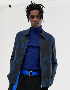 Куртка Харрингтон с цветочным принтом ASOS DESIGN-Темно-синий