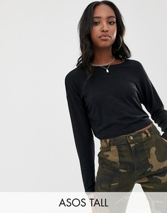 Черный кроп-топ в рубчик с рукавами \летучая мышь\" ASOS DESIGN Tall