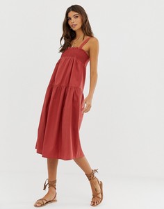 Хлопковый сарафан-трапеция миди ASOS DESIGN-Красный