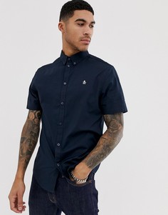 Темно-синяя рубашка из поплина на пуговицах с короткими рукавами Original Penguin-Темно-синий