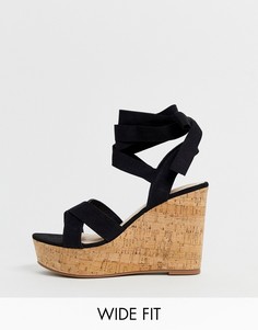 Танкетки для широкой стопы с завязкой на щиколотке Truffle Collection-Черный