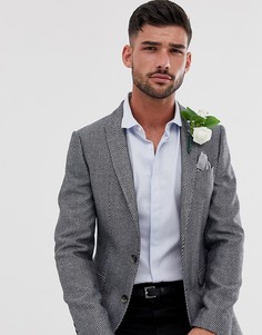 Синий облегающий блейзер с крупным узором \в елочку\" ASOS DESIGN Wedding