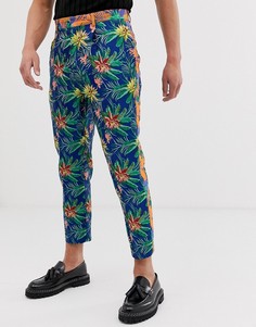 Ярко-синие жаккардовые брюки с цветочным принтом и полосами по бокам ASOS DESIGN-Синий