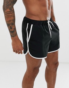 Черные шорты для плавания с контрастным белым кантом ASOS DESIGN-Черный